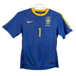 Nike Brazil CBF Soccer Jersey Blue Yellow Jesus Is Lord Custom Authentic Mens S